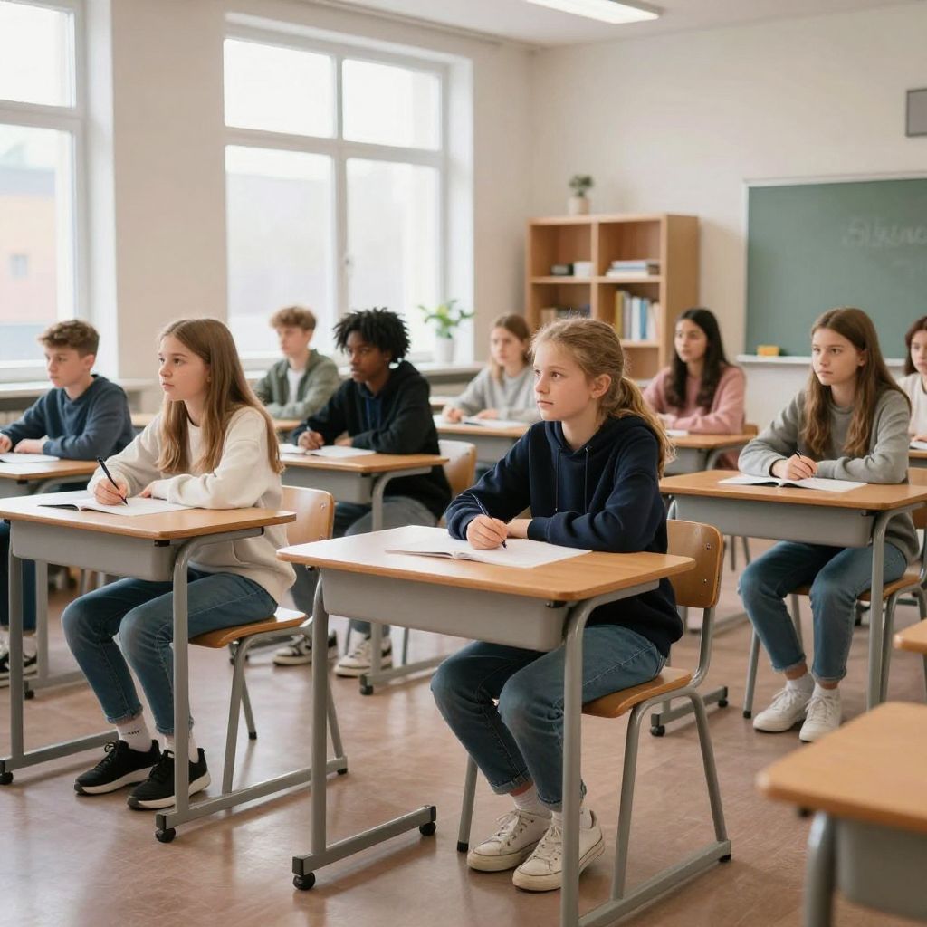 Statister 13–14 år som elever i klassrum – film för Socialdemokraterna