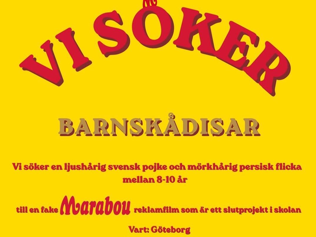 Ljushårig pojke och mörkhårig persisk flicka 8–10 år sökes till skolprojekt (reklamfilm)