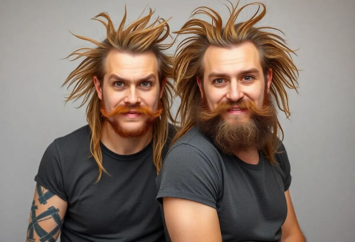 Personer med tokiga, coola frisyrer, skägg eller håriga kroppar till reklam för mejeri varumärke