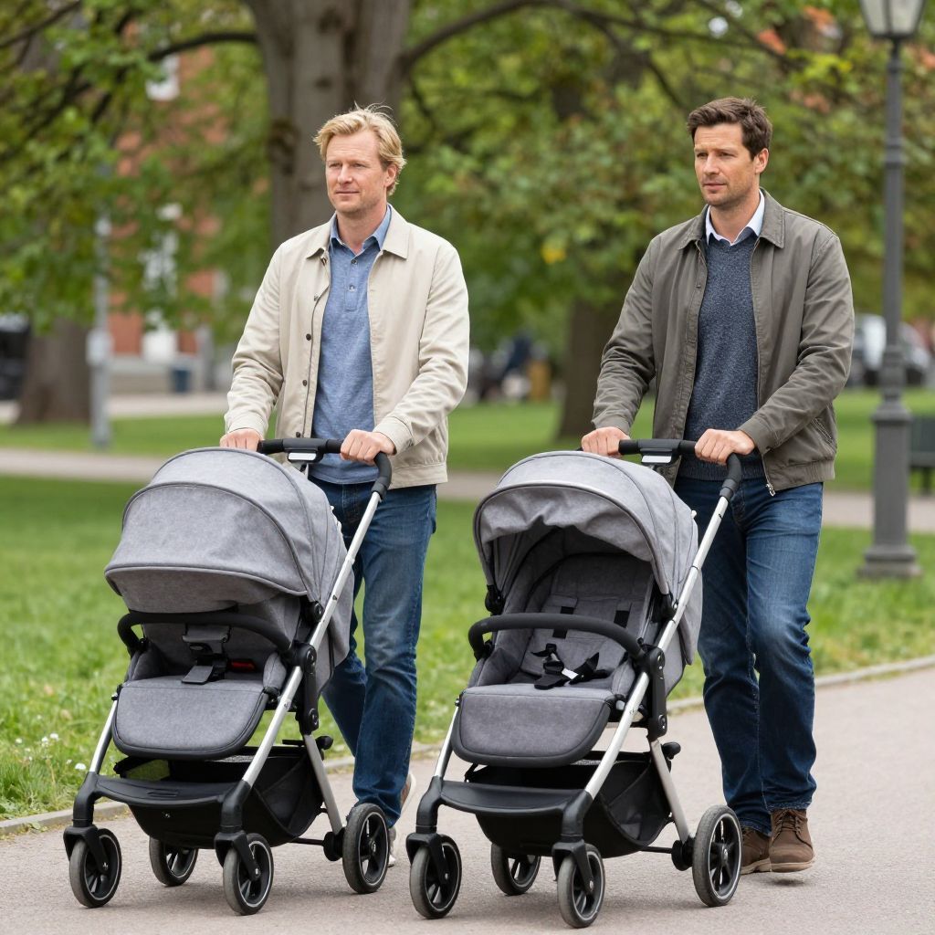 2 män sökes som pappor i bakgrunden – komisk reklamfilm (Stockholm, 3 juni)