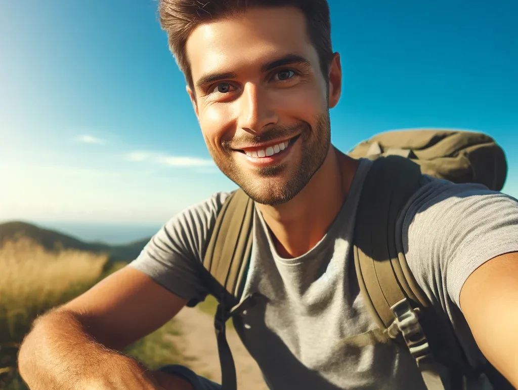 Man ca 30 år med sydeuropeisk look till reklam för hårvårdsprodukt