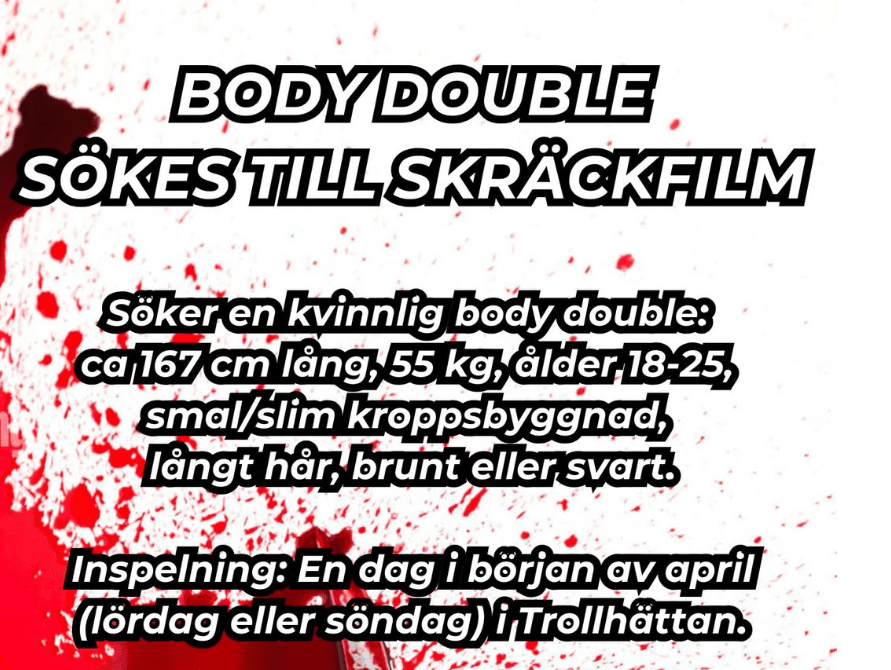 BODY DOUBLE SÖKES TILL SKRÄCKFILM